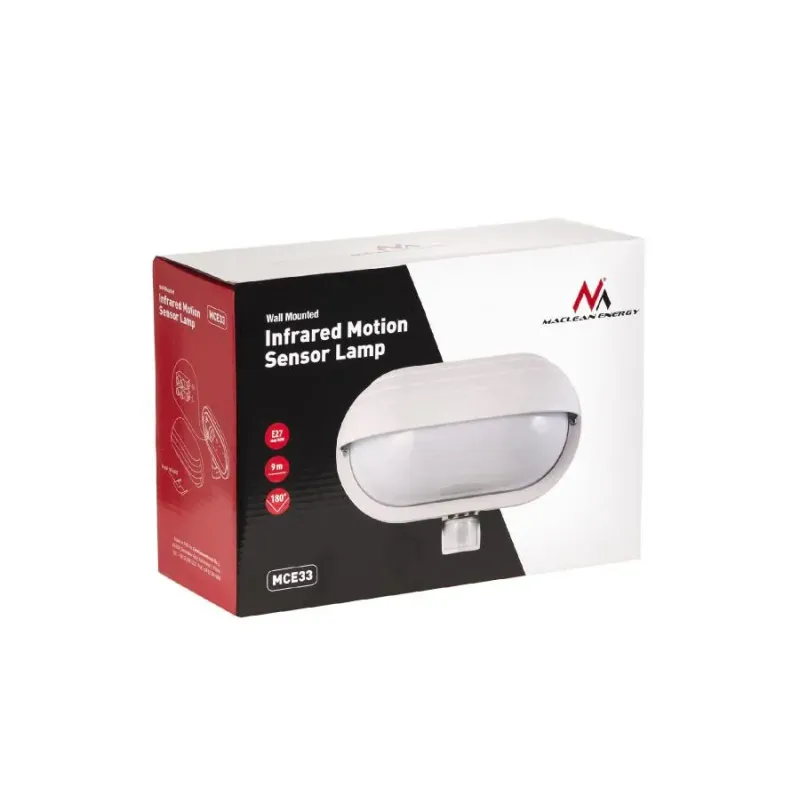 Plafon ścienny Maclean MCE33W z czujnikiem ruchu PIR 60W 180° biały
