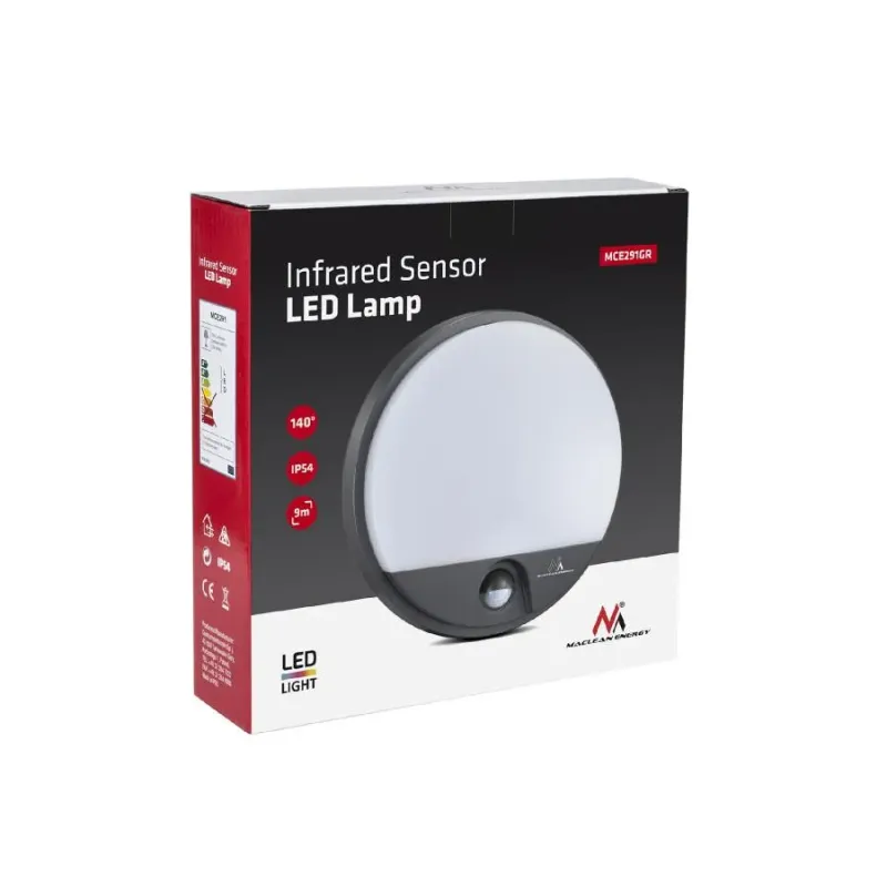 Lampa LED Maclean MCE291 GR z czujnikiem ruchu na podczerwień 1100lm 15W