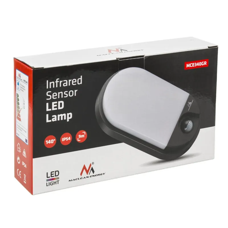 Lampa LED Maclean MCE340 GR 15W czujnik ruchu na podczerwień