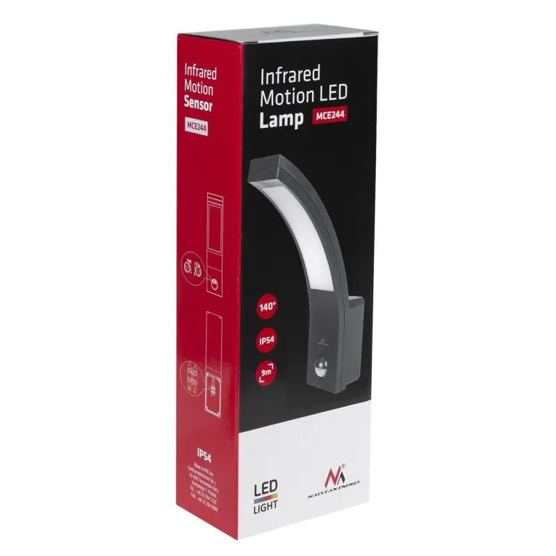 Lampa LED Maclean MCE244 B z czujnikiem ruchu na podczerwień 750lm 10W IP54