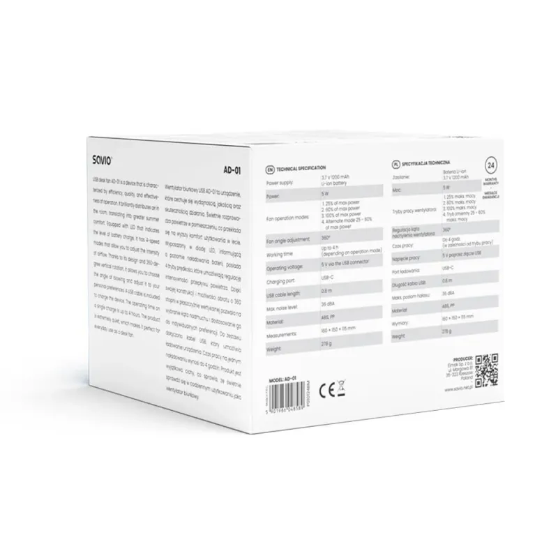 Wentylator biurkowy USB SAVIO AD-01 | PartsPC.pl