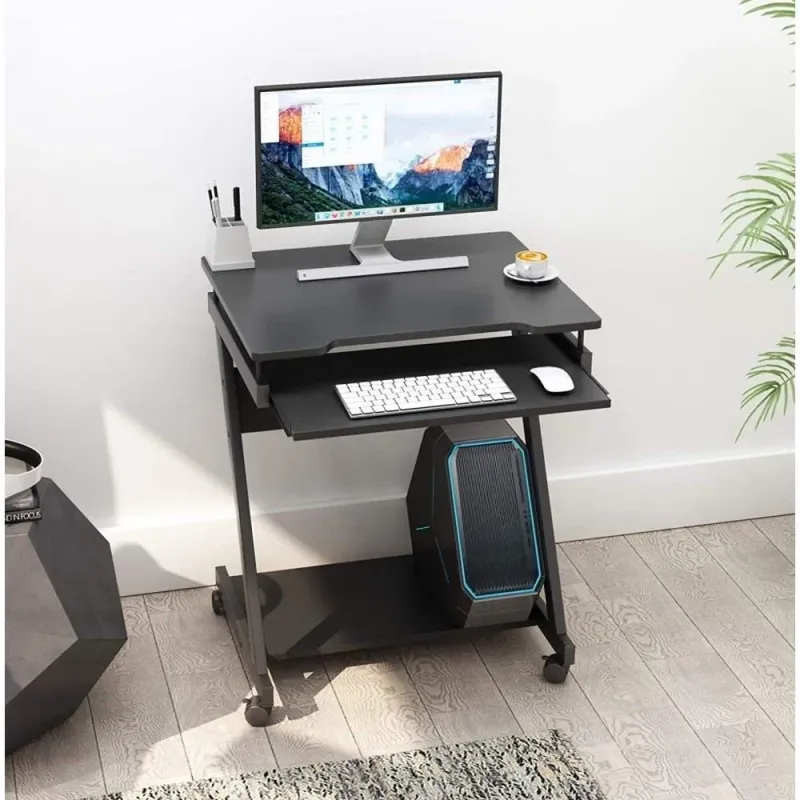 Biurko komputerowe Techly mobilne 590x370 z szufladą czarne