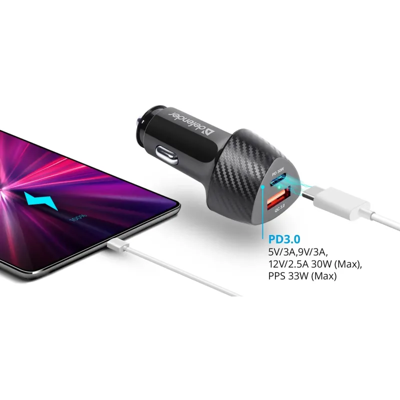 Ładowarka samochodowa Defender UCA-92 USBx1 USB-Cx1 QC, PD power delivery