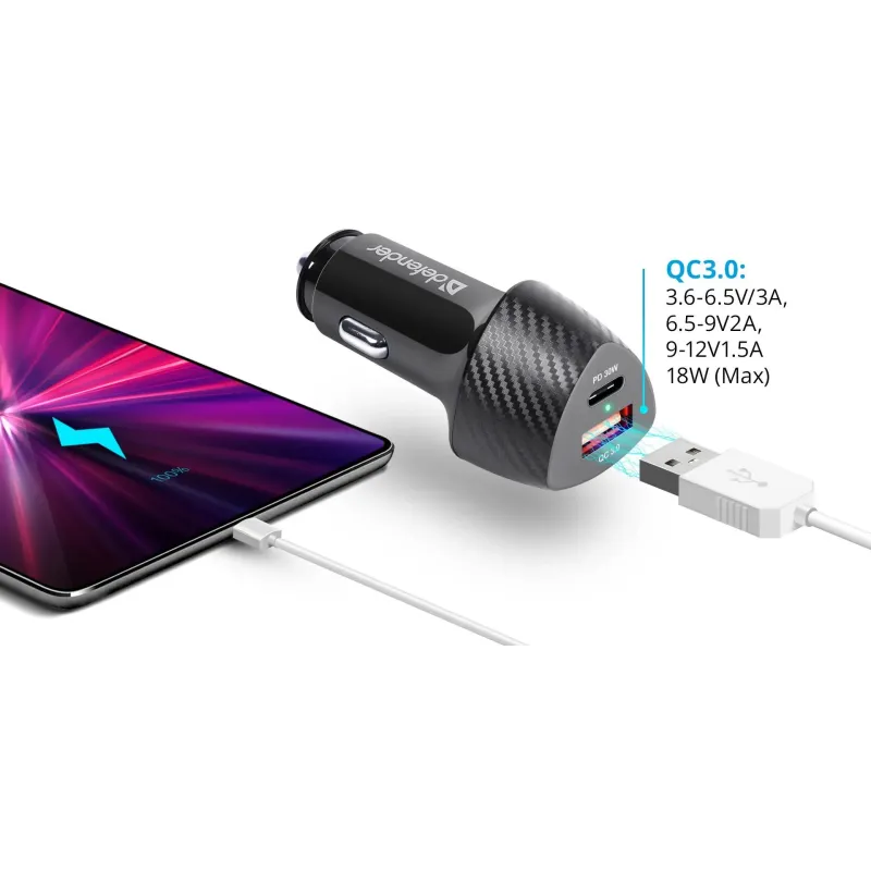 Ładowarka samochodowa Defender UCA-92 USBx1 USB-Cx1 QC, PD power delivery