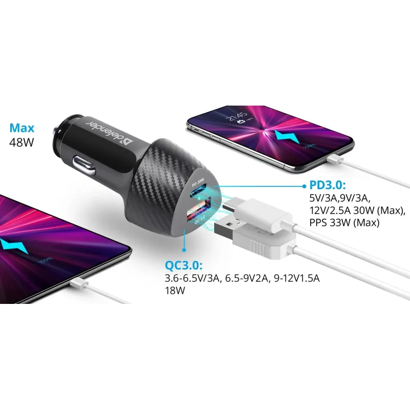 Ładowarka samochodowa Defender UCA-92 USBx1 USB-Cx1 QC, PD power delivery