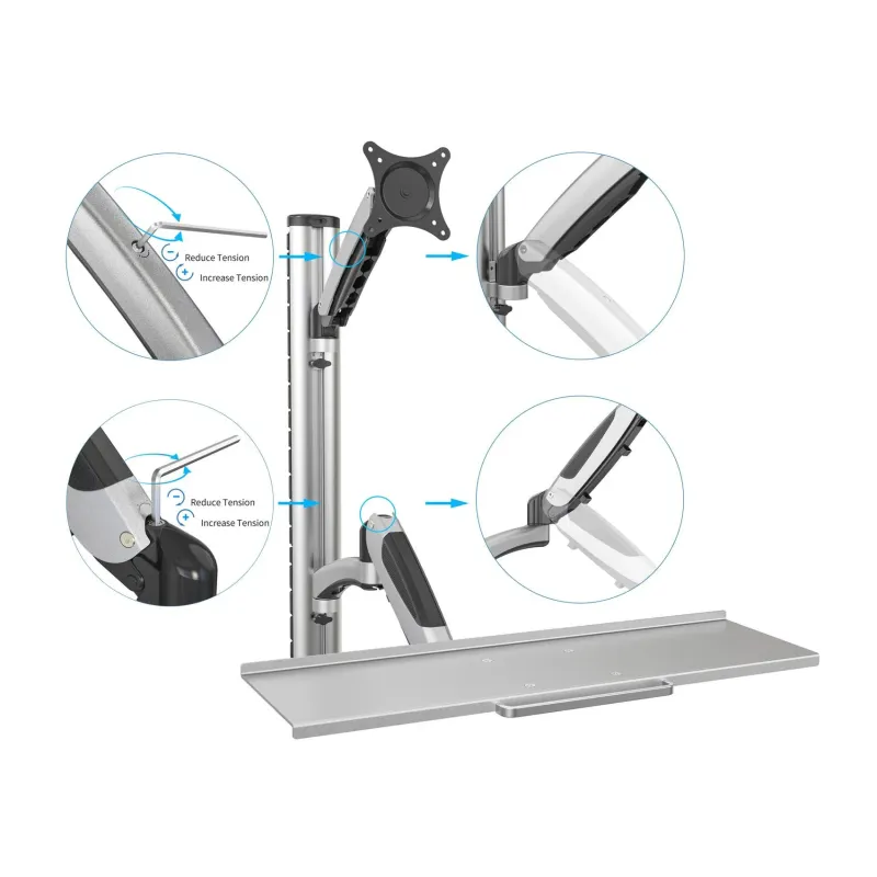 Ramię naścienne pojedyncze DIGITUS, 1xLCD + klawiatura, max. 27" i 8kg,
