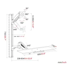Ramię naścienne pojedyncze DIGITUS, 1xLCD + klawiatura, max. 27" i 8kg,