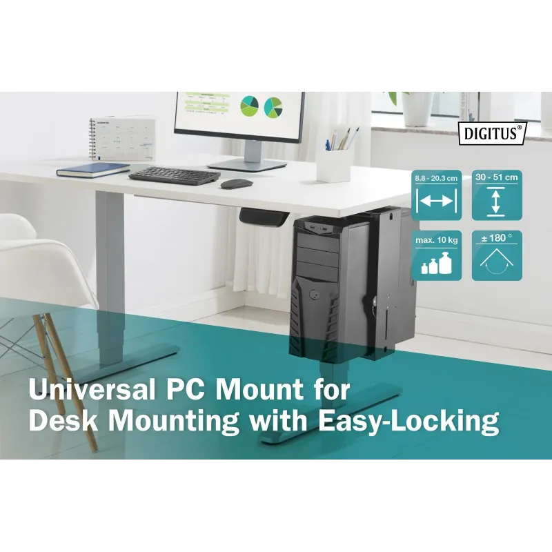 Uchwyt DIGITUS do montażu PC pod biurkiem z mechanizmem Easy-Locking