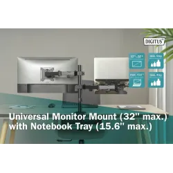 Uchwyt biurkowy DIGITUS podwójne ramię na 1xLCD 32" 4kg, 1xNotebook 15,4"