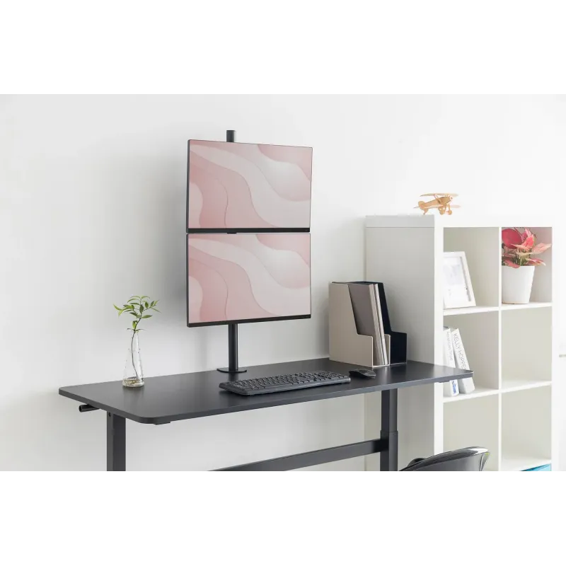 Uchwyt biurkowy DIGITUS pionowy 2xLCD max. 32" 8kg, zaciskowy czarny