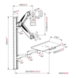 Ramię naścienne pojedyncze DIGITUS 1xLCD + klawiatura, max. 32" i 8kg