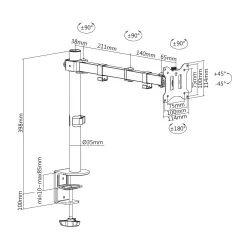 Uchwyt biurkowy pojedyncz (zacisk) DIGITUS 1xLCD max. 32"max. 8kg