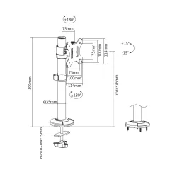 Uchwyt biurkowy kolumnowy pojedynczy (zacisk) DIGITUS 1xLCD max. 32"max.