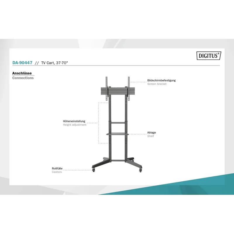 Stojak mobilny pojedynczy z półką DIGITUS 1xLCD max. 70" max. 50kg
