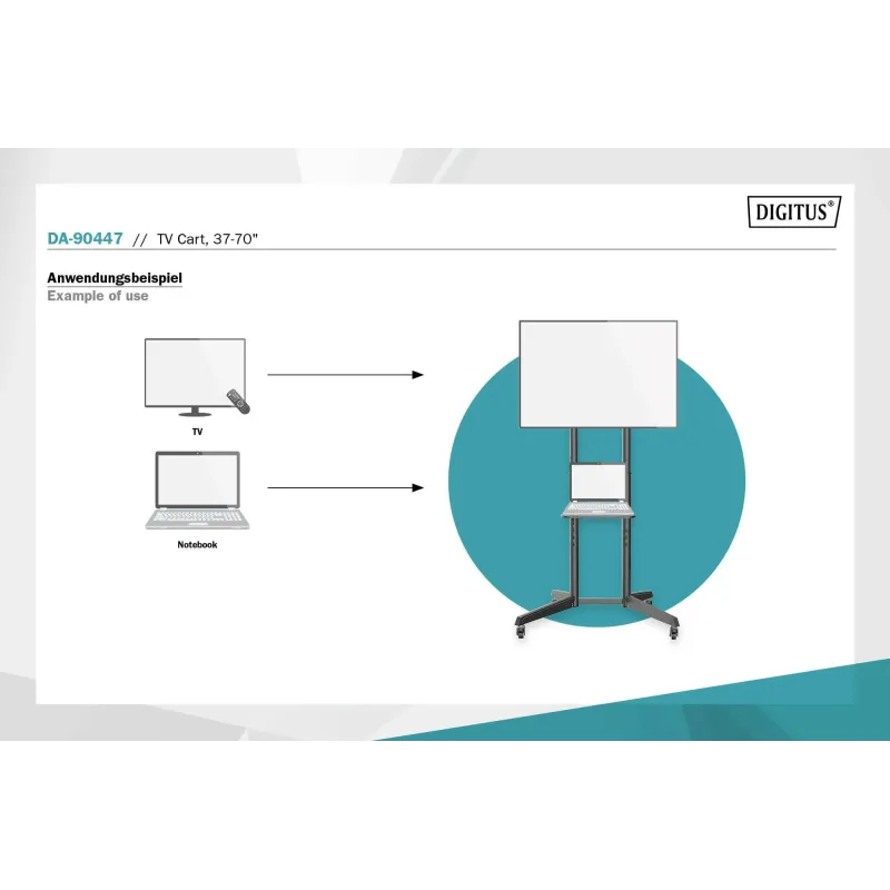Stojak mobilny pojedynczy z półką DIGITUS 1xLCD max. 70" max. 50kg