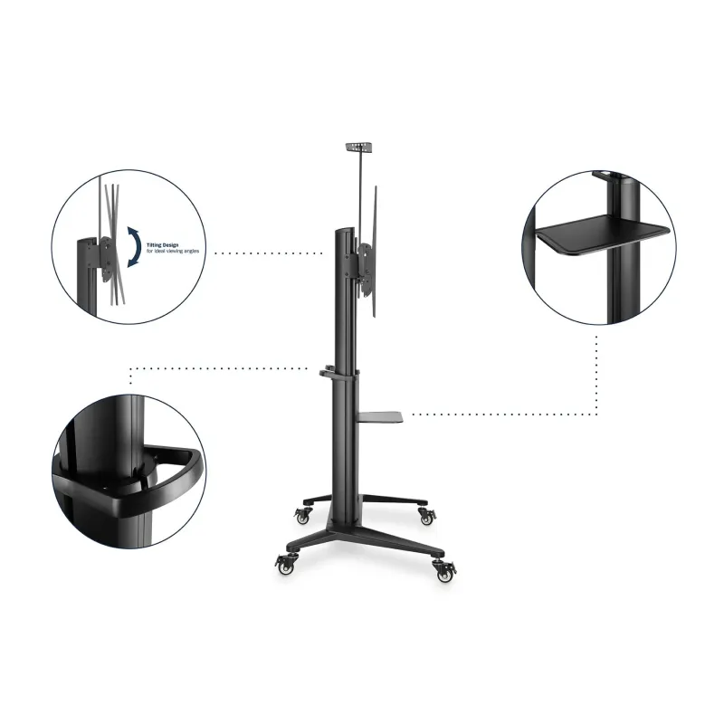 Stojak mobilny pojedynczy DIGITUS z półką i uchwytem na kamerę 1xLCD max.