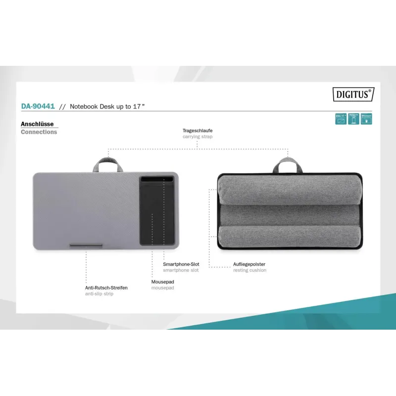 Podstawka/Stolik DIGITUS pod laptopa z podkładką pod mysz i stojakiem na