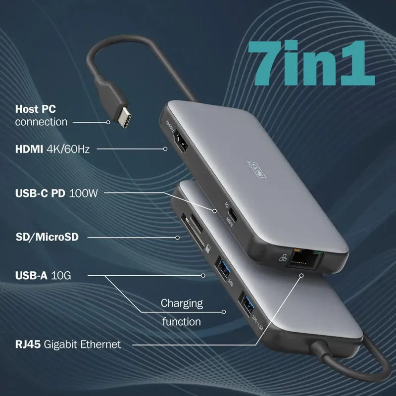 Stacja dokująca DIGITUS USB Typ C 7-portów HDMI 4K/60Hz PD 3.0