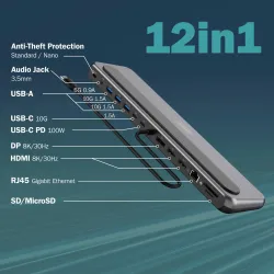 Stacja dokująca DIGITUS USB Typ C 12-portów 2x HDMI 1x DisplayPort 8K/30Hz