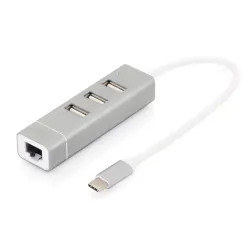Hub/Koncentrator 3-portowy DIGITUS USB 2.0 HighSpeed Typ C z Fast Ethernet