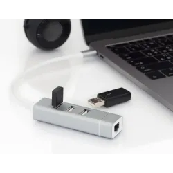 Hub/Koncentrator 3-portowy DIGITUS USB 2.0 HighSpeed Typ C z Fast Ethernet