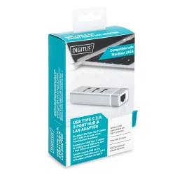 Hub/Koncentrator 3-portowy DIGITUS USB 2.0 HighSpeed Typ C z Fast Ethernet