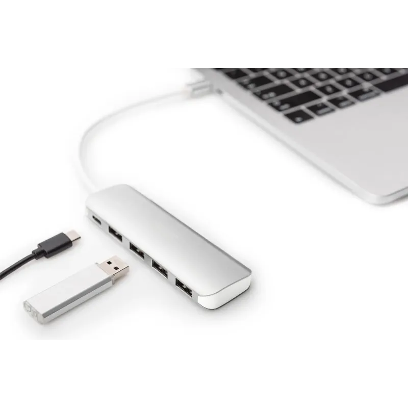 Hub USB DIGITUS 4-portowy USB 3.0 SuperSpeed z Typ C PD 3.0 aluminium