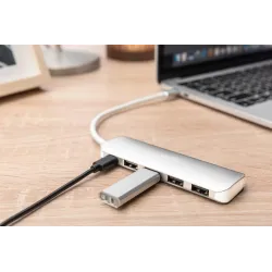 Hub USB DIGITUS 4-portowy USB 3.0 SuperSpeed z Typ C PD 3.0 aluminium