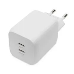 Ładowarka sieciowa DIGITUS zasilacz GaN 2x USB-C PD 3.0 max. 65W biała