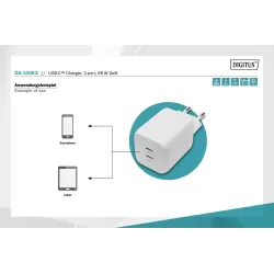 Ładowarka sieciowa DIGITUS zasilacz GaN 2x USB-C PD 3.0 max. 65W biała