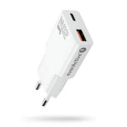 Ładowarka sieciowa everActive GaN SUPER SLIM SC-340Q QC3.0 USB-C PD 20W