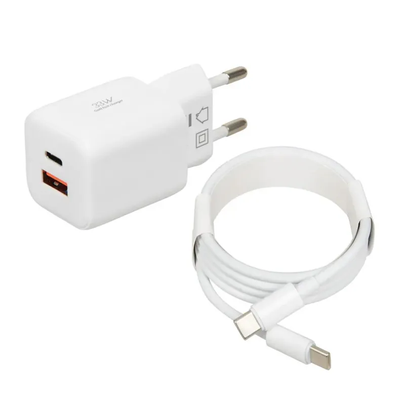 Ładowarka sieciowa iBOX C-42 USB A+C 33W kabel USB-C do USB-C biała