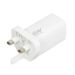 Ładowarka sieciowa GaN iBOX C-65 PD65W, USB-C, kabel USB-C wtyczka UK White