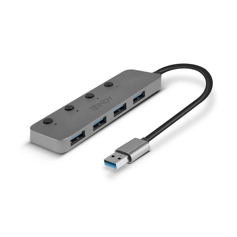 Hub USB 3.0 LINDY 3 Ports, RJ-45 Gigabit Ethernet, czarny