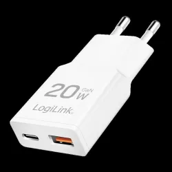 Ładowarka sieciowa LogiLink PA0346 USB GaN, 20 W, 1x USB-C (PD), 1x USB-A