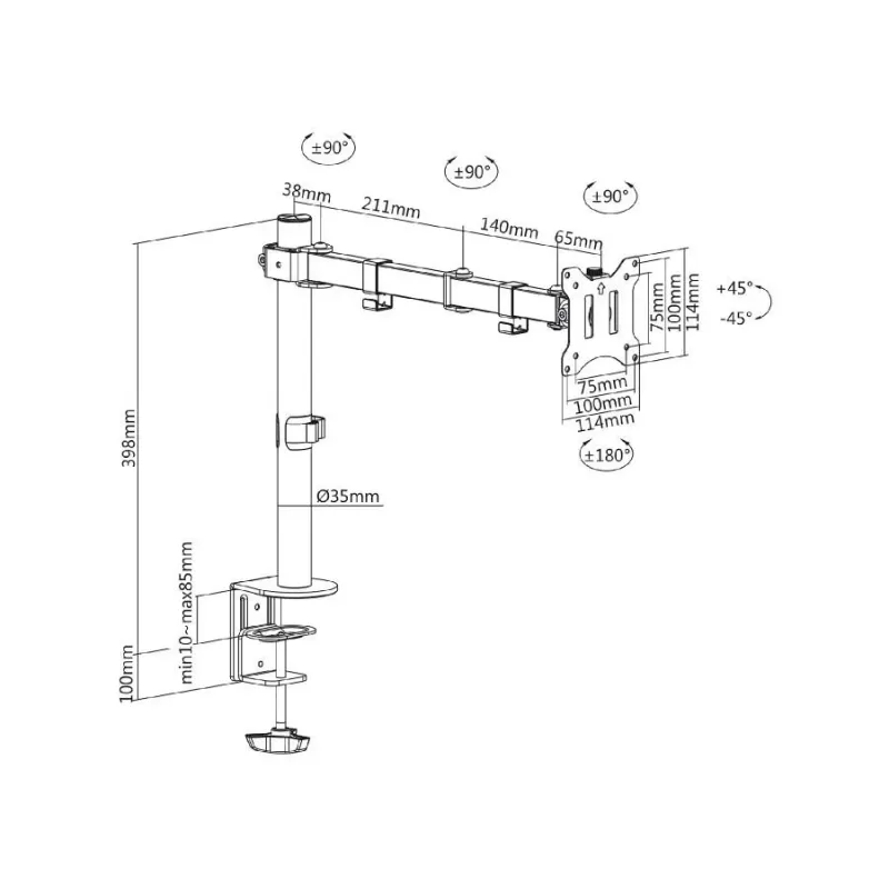 Uchwyt biurkowy do monitora Maclean MC-883 17-32" 8kg VESA 75x75, 100x100