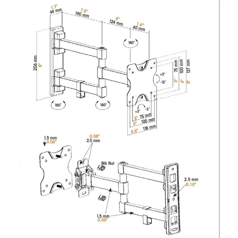 Uchwyt ścienny Manhattan 13"-27", 20kg obrotowy