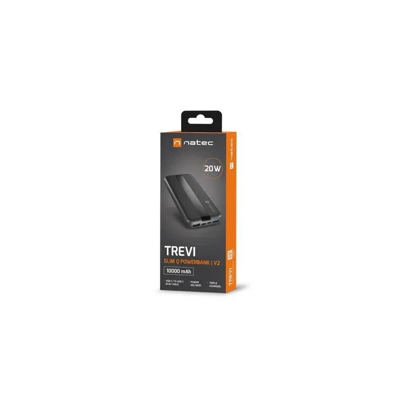 Powerbank Natec Trevi Slim Q V2 10000Mah PD USB-C 20W + USB-A 18W + Kabel