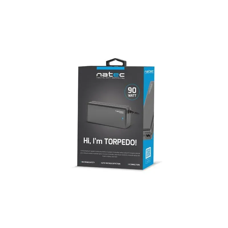 Zasilacz sieciowy uniwersalny Natec Torpedo Uni-90 do notebooka 8 końcówek