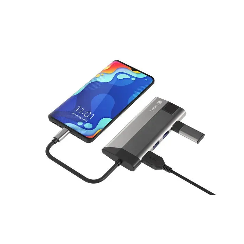 Stacja dokująca HUB USB Natec Fowler Plus Multiport USB-C PD, 3x USB 3.0,
