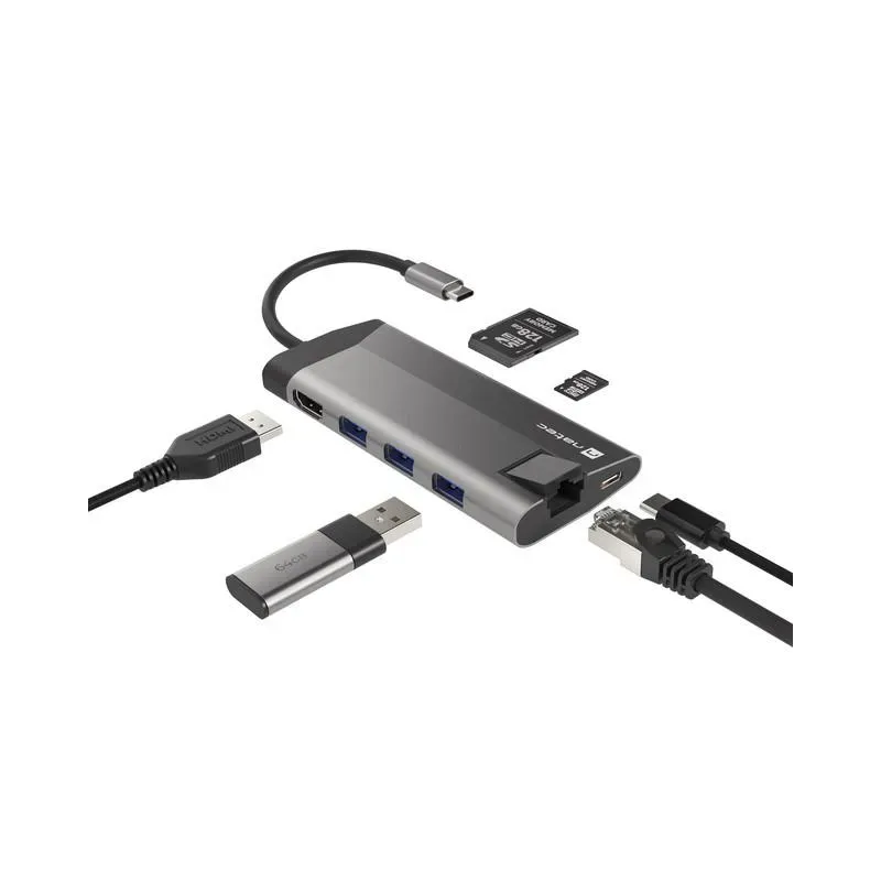 Stacja dokująca HUB USB Natec Fowler Plus Multiport USB-C PD, 3x USB 3.0,