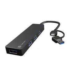 Hub USB Natec Mayfly 4xUSB 3.0 czarny USB-C + Adapter USB-A
