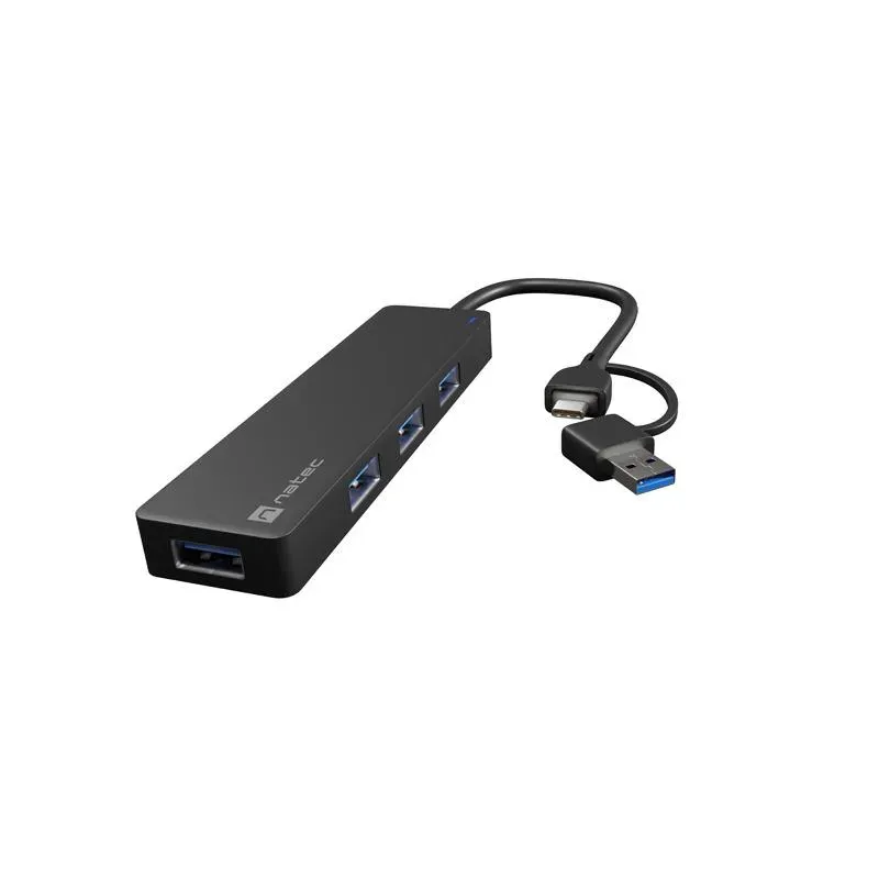 Hub USB Natec Mayfly 4xUSB 3.0 czarny USB-C + Adapter USB-A