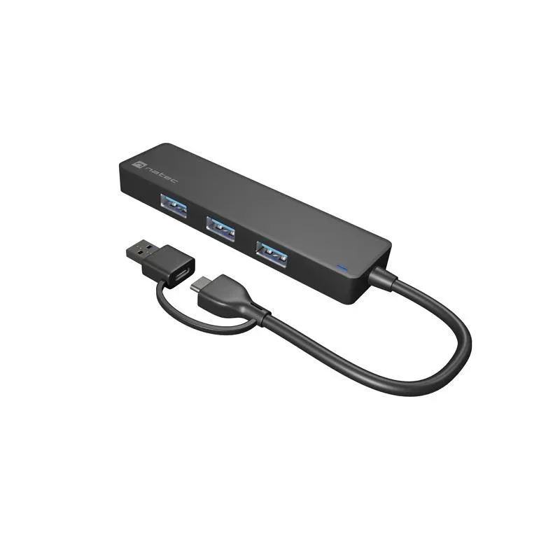 Hub USB Natec Mayfly 4xUSB 3.0 czarny USB-C + Adapter USB-A