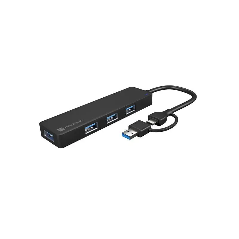 Hub USB Natec Mayfly 4xUSB 3.0 czarny USB-C + Adapter USB-A