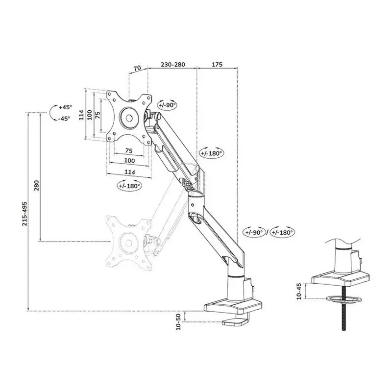 Uchwyt biurkowy do monitorów Neomounts DS70-250BL1 17"-35"