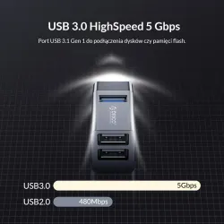 Hub USB Orico MINI-U32L-BK-BP 3 porty USB-A 3.0 + 2.0 alumin… | PartsPC.pl