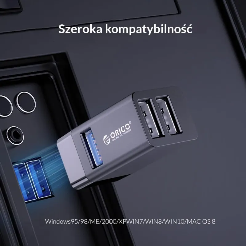 Hub USB Orico MINI-U32L-BK-BP 3 porty USB-A 3.0 + 2.0 aluminium