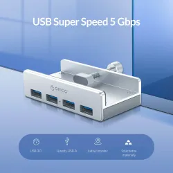 Hub USB Orico MH4PU-P-SV-BP 4x USB-A, 5Gbps, aktywny, biurko… | PartsPC.pl