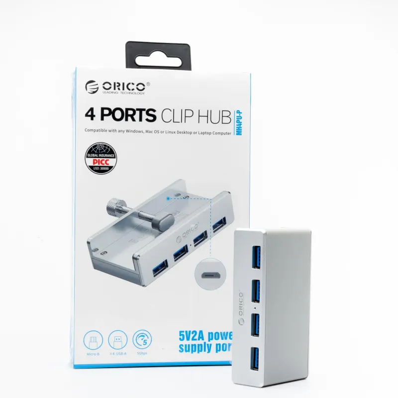 Hub USB Orico MH4PU-P-SV-BP 4x USB-A, 5Gbps, aktywny, biurkowy